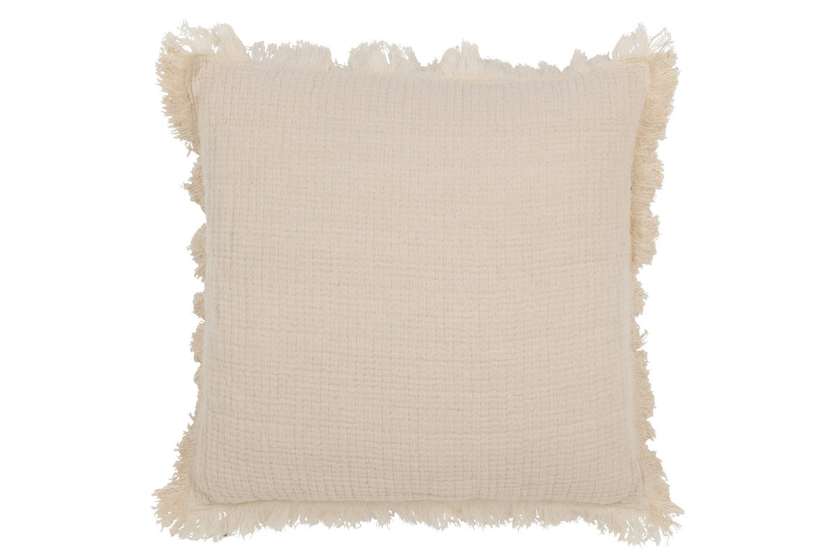 J-Line kussen Franjes Mousseline - katoen - lichtbeige