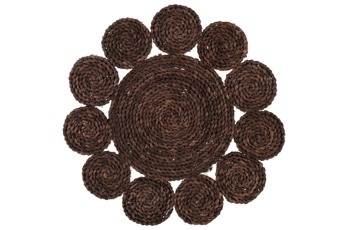 J-Line Rond Bloem placemat - jute - donkerbruin