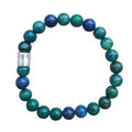 Heren armband Azuriet Malachiet 8 mm met matzilverkleur kraal