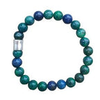Heren armband Azuriet Malachiet 8 mm met matzilverkleur kraal