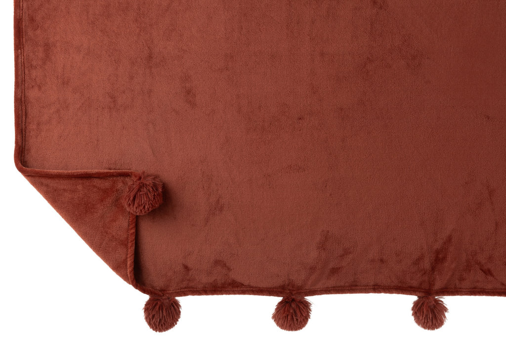 J-Line Plaid Pompon - polyester - marsala rood - 170 x 130 cm