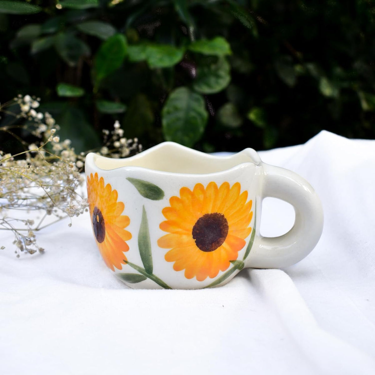Koffiemok | Calendula bloem keramische thee handgemaakt | Klei