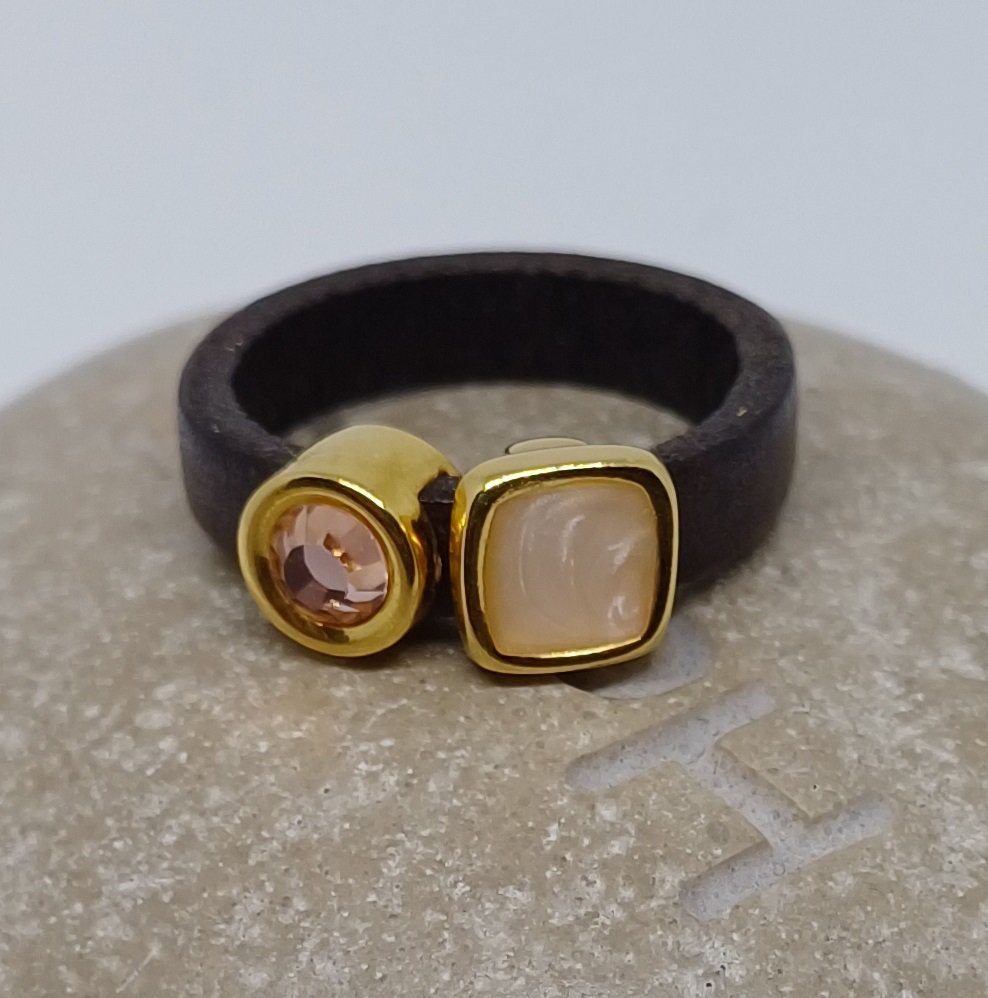 Fancy leren ringen Swarovski & emaille (set van 12 stuks)