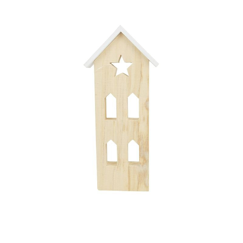 Huisje met ster hout 2x8x18cm wit/naturel
