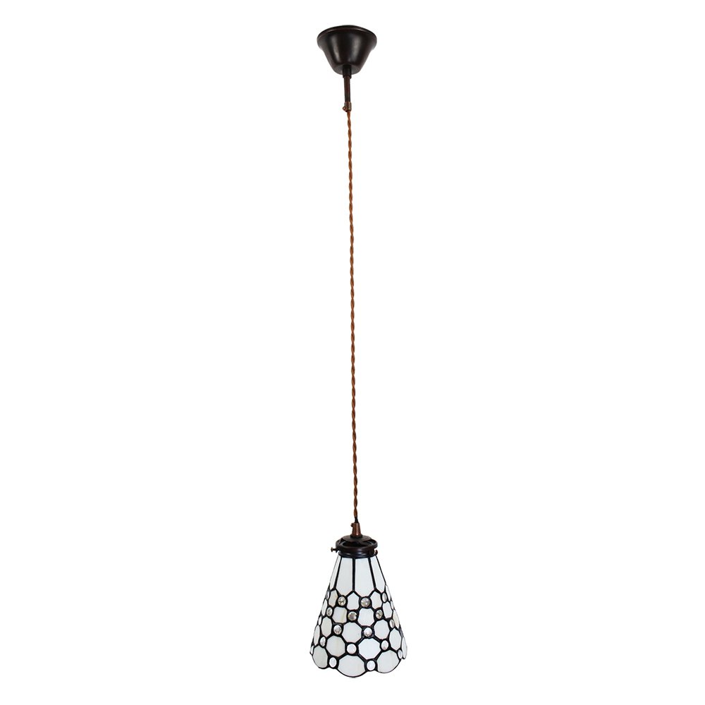 Hanglamp Tiffany Ø 15x115 cm wit Bruin Glas Hanglamp Eettafel