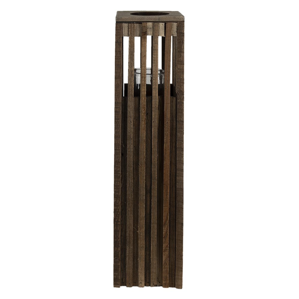 Windlicht 14x14x54 cm Bruin Hout Kaarsenhouder