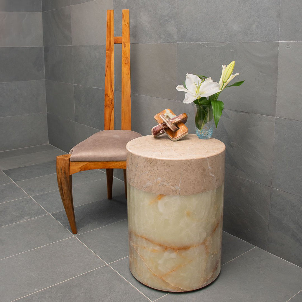 Accenttafel Beige Marmeren blad en lichtgroene onyx