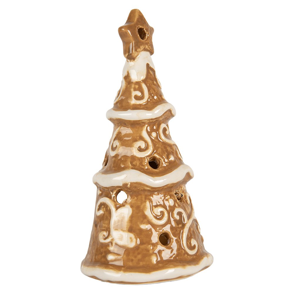 Waxinelichthouder Kerstboom Ø 8x15 cm Bruin Keramiek