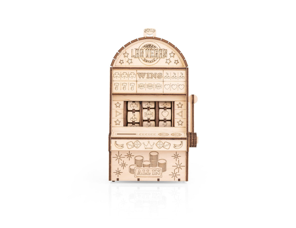 Eco Wood Art (EWA) DIY 3D Mechanische Houten Puzzel, One-Armed Bandit (met spaarpot), 4585, 13,6x11,7x25,3cm