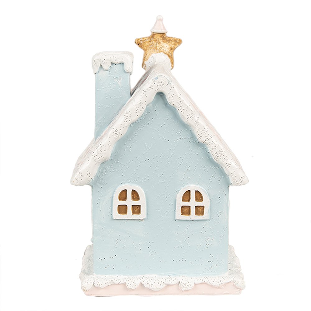 Gingerbread house met LED 9x8x15 cm Blauw Polyresin