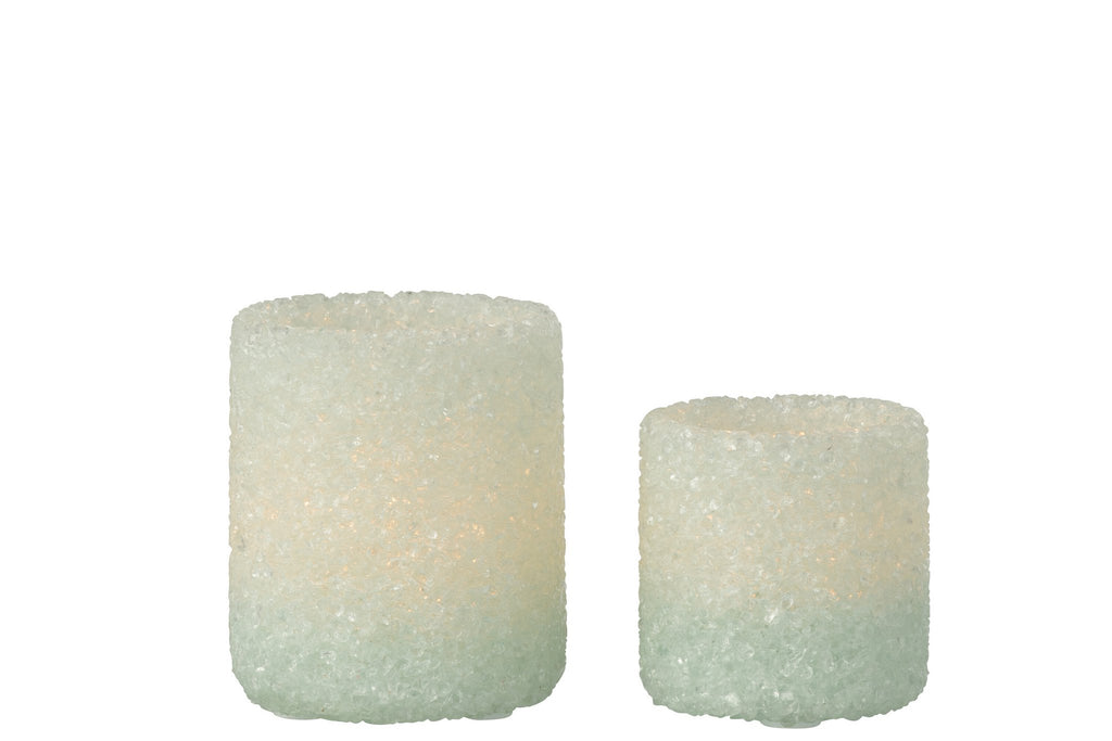 J-Line theelichthouder Steen - glas - wit - set van 2
