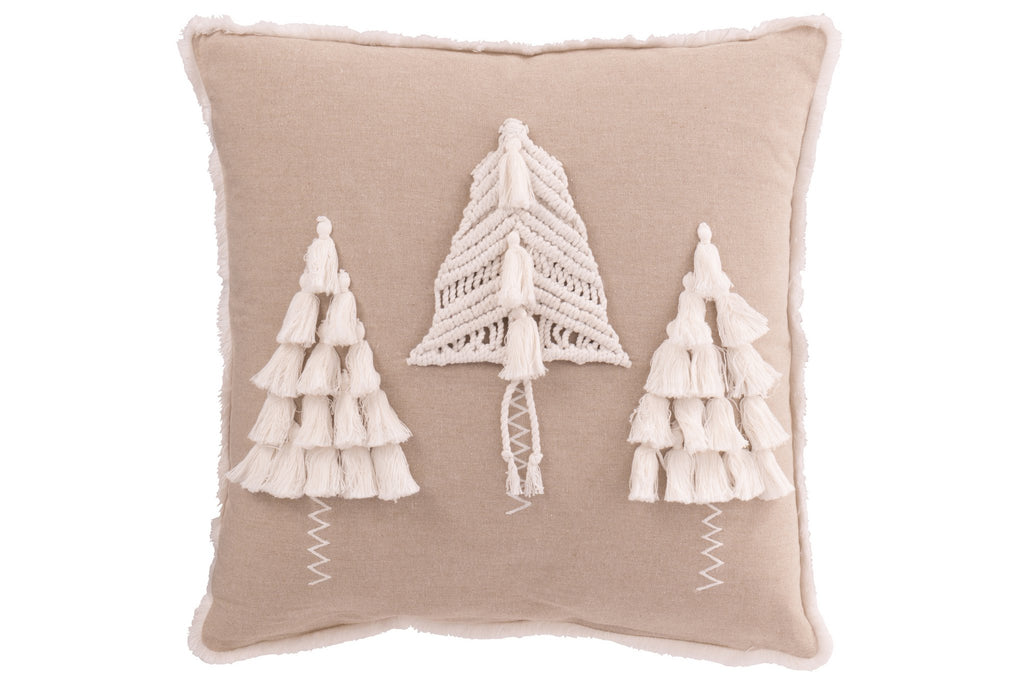 J-Line kussen Kerstbomen Kwasten - katoen - beige/wit