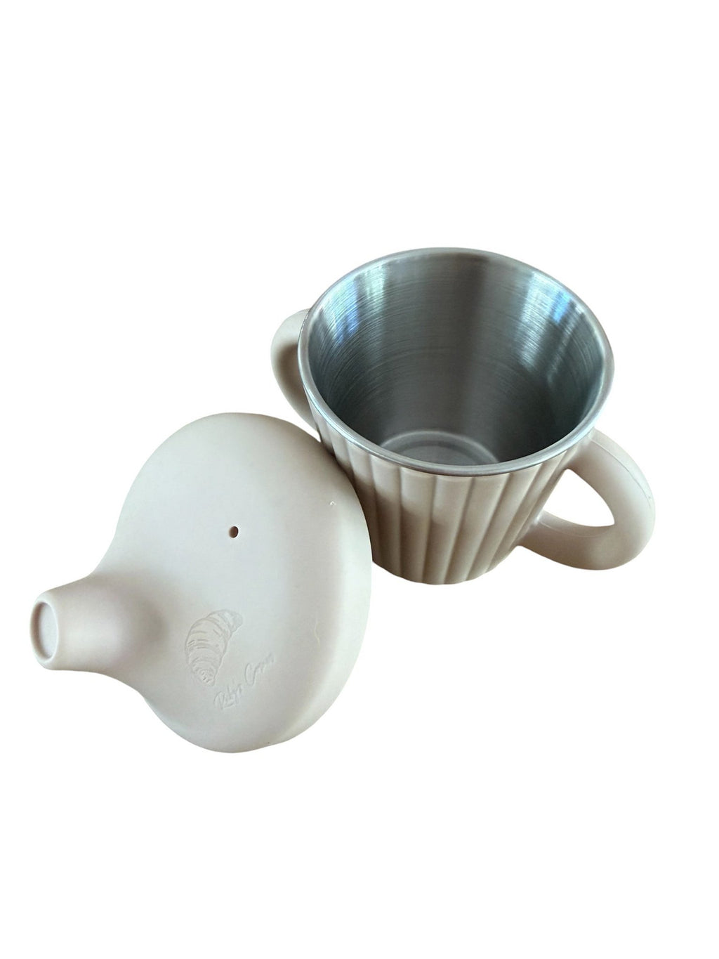 Siliconen beker met RVS inzet en tuitdeksel – Beige - Croissant