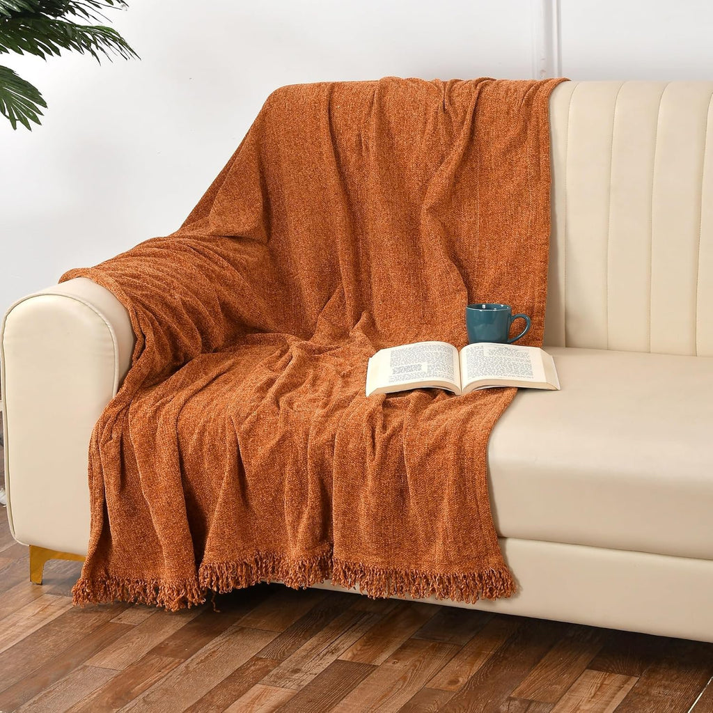 Roestkleurige chenille-stijl deken – polyester wafelweefsel – duurzaam, 130x180 cm – verpakking 1