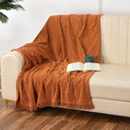 Roestkleurige chenille-stijl deken – polyester wafelweefsel – duurzaam, 130x180 cm – verpakking 1