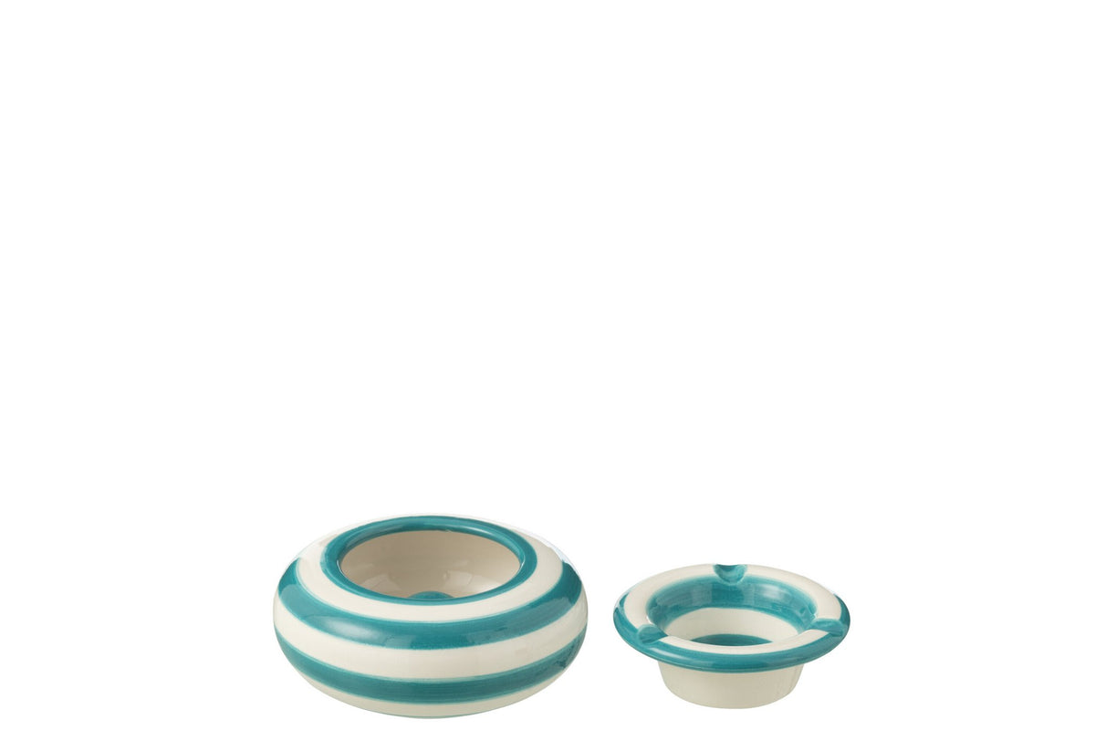 J-Line asbak Granada Stripes - keramiek - wit/aqua - small