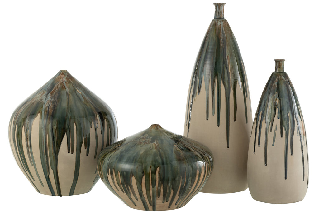 J-Line vaas Hoog Verf - keramiek - naturel/groen - 45 cm hoog