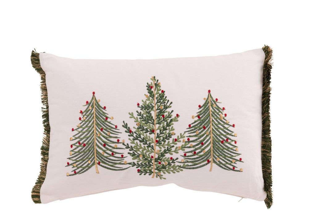 J-Line kussen Kerstbomen - katoen - wit/donkergroen