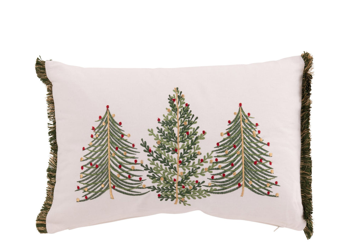 J-Line kussen Kerstbomen - katoen - wit/donkergroen
