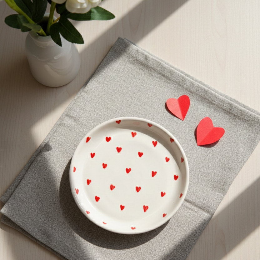 Rood hartbord – 5 inch keramische dessertbord – magnetron- en vaatwasserbestendig