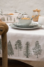 Tafelkleed 150x150 cm Beige Groen Katoen Dennenbomen