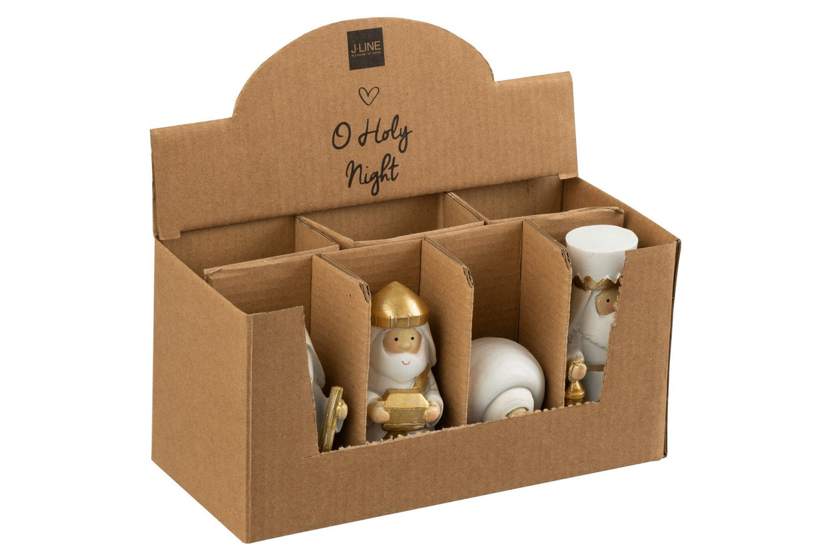 J-Line Kerststal Scene 7 Delen Resin Wit/Goud