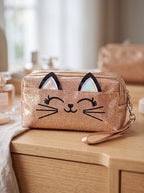 Toilettas Dames Kat 18x10 cm Goudkleurig Polyurethaan
