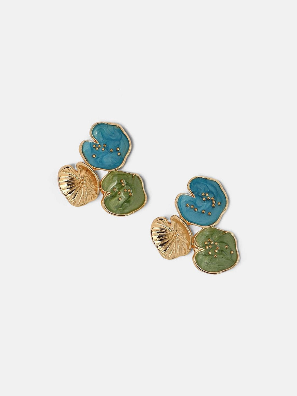 Vergulde Oorknopjes – Blauw Eigentijds Design – 2,5 cm