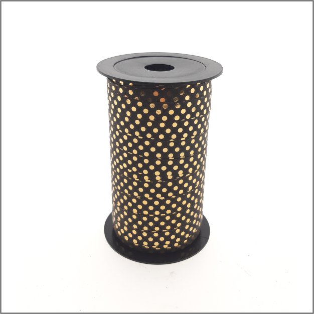 Krullint – stip - zwart/goud - 10mm x 50m