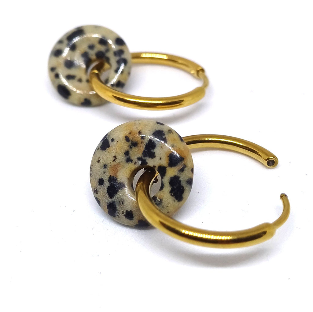 Roestvrijstalen creolen met dalmation jasper donut