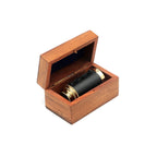 Vintage koperen telescoop met lederen handgreep houten kist