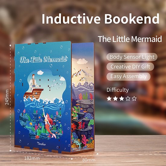 Tonecheer, DIY Book Nook, The Little Mermaid Bookend, TQ112, 18,2x8x24,5cm