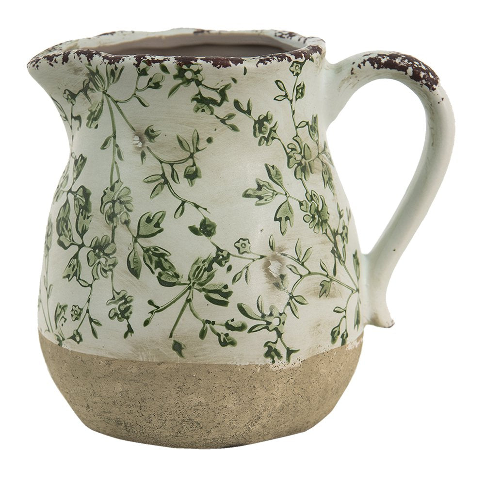 Decoratie Kan 1100 ml Groen Wit Keramiek Bladeren Waterkan