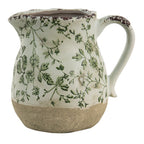 Decoratie Kan 1100 ml Groen Wit Keramiek Bladeren Waterkan