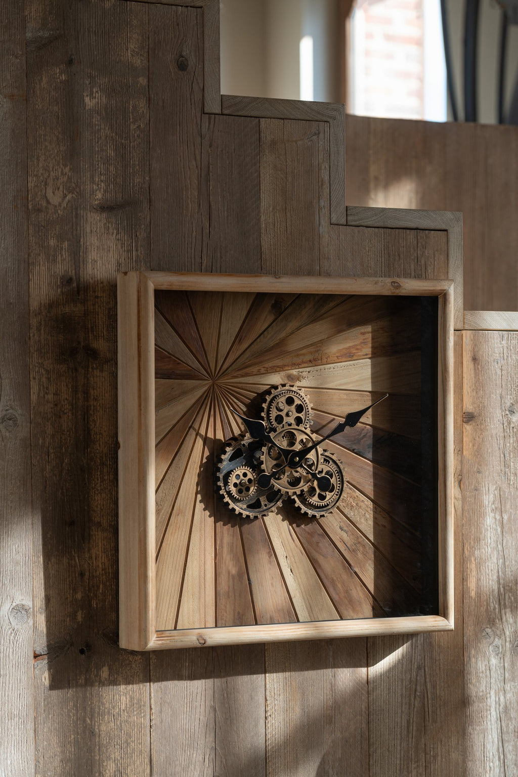 J-Line wandklok Vierkant - hout - naturel - L