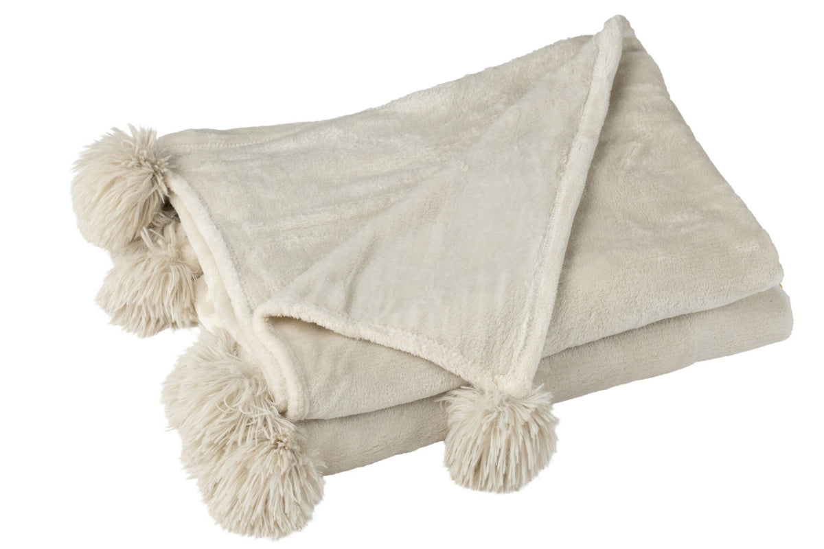 J -Line Plaid Pompon - Polyester - Beige/menthe - 170 x 130 cm
