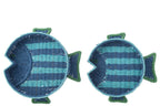 J-Line plateau Vis Gestreept - papier - donkerblauw/groen - set van 2