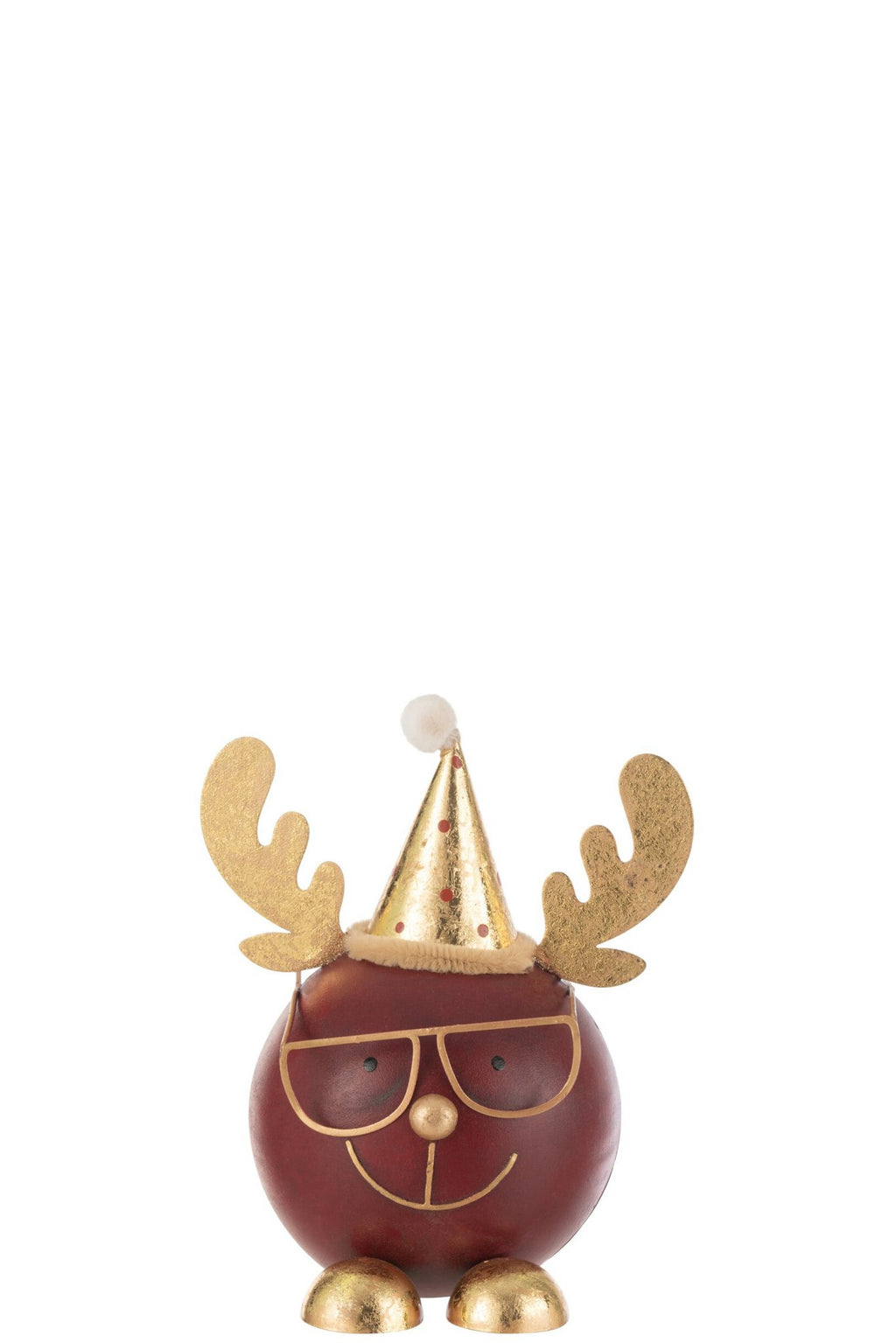 J-Line figuur Rendier rond kop + bril - metaal - roest/goud - large