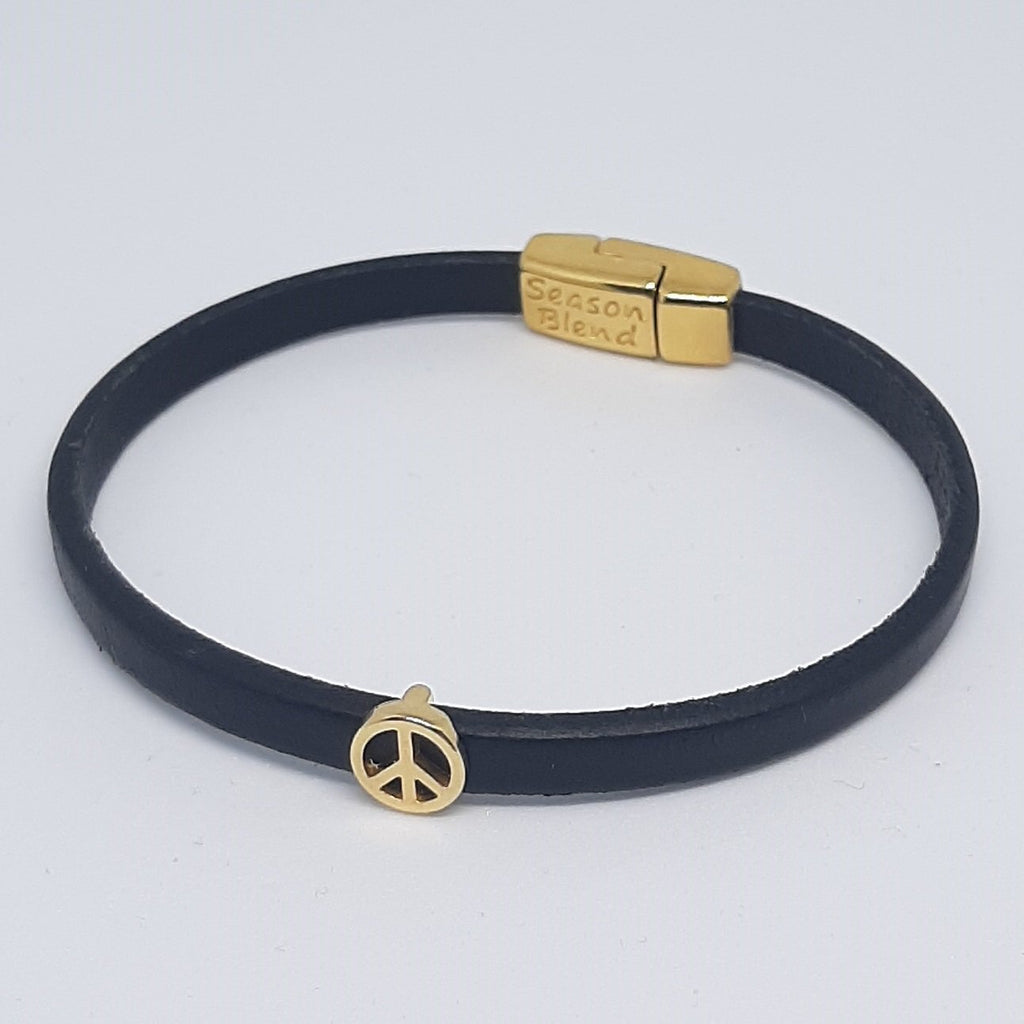 Semplice leren armband peace 24K verguld