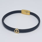 Semplice leren armband peace 24K verguld