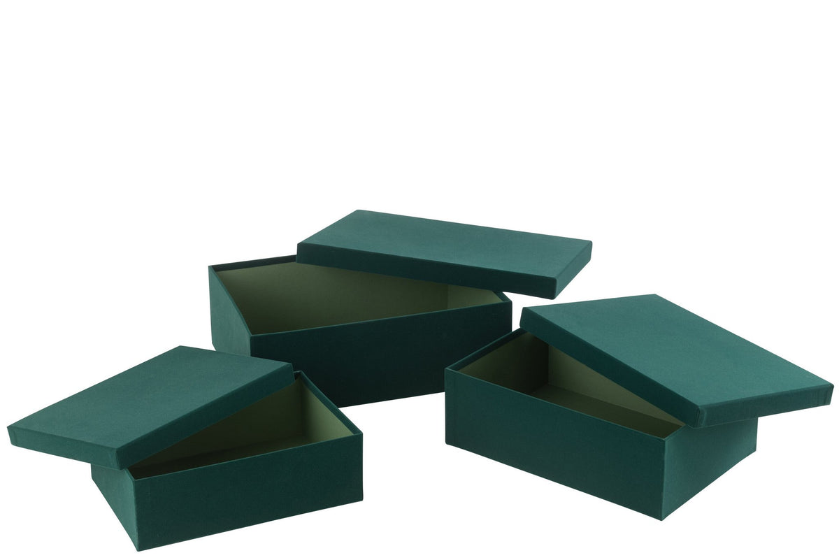 J-Line doos Rechthoekig - fluweel/papier - groen - 3 stuks