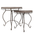 Plantentafel Set van 2 76x38x75 / 64x32x65 cm Bruin Metaal