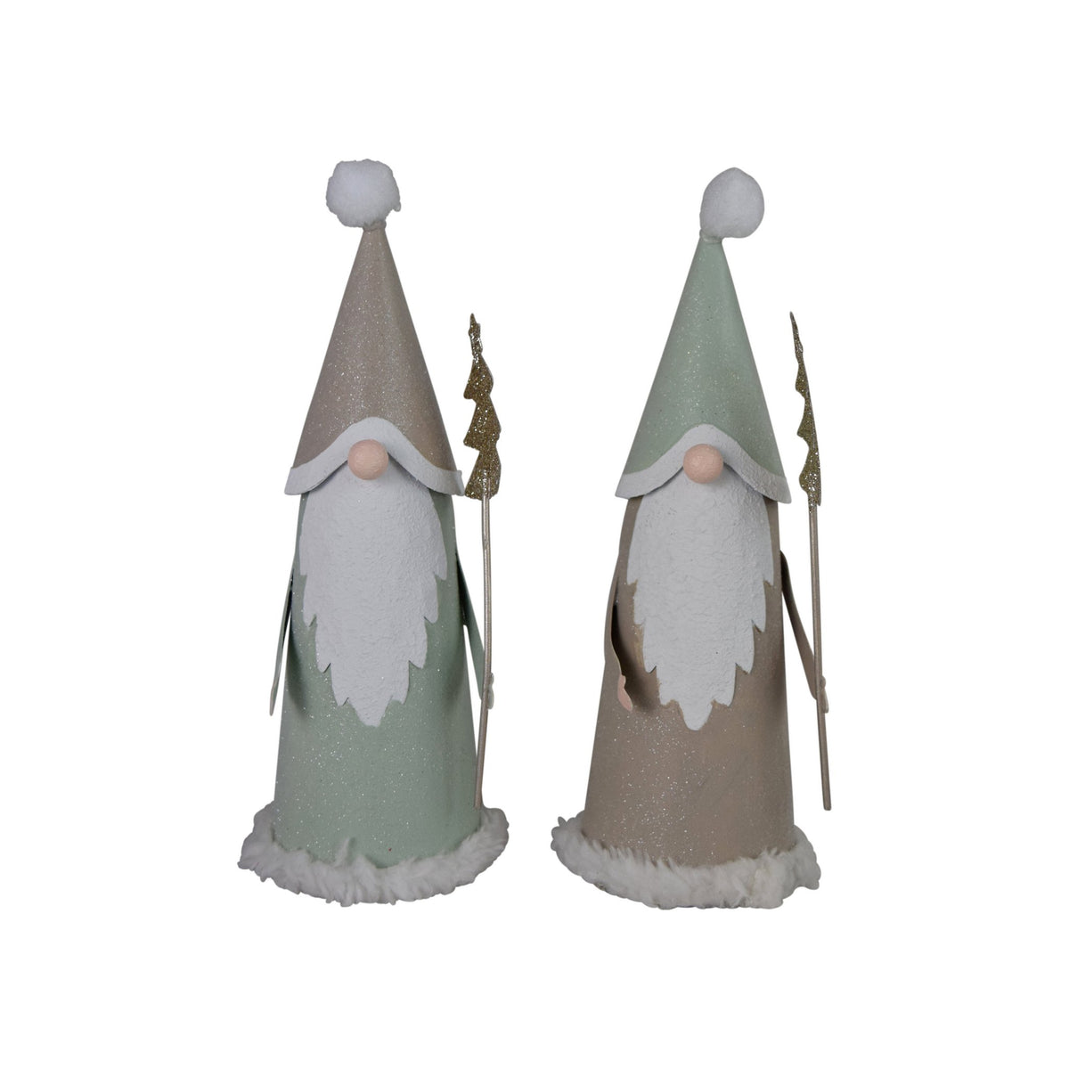 Stoffen kabouter met metalen dennenboom 6x6x18cm mint/creme