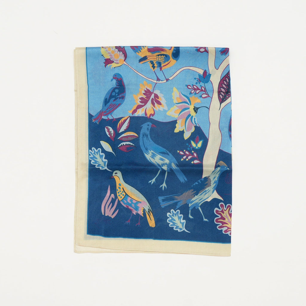 Sjaal | Moerbeizijde Vogellied | Blauw