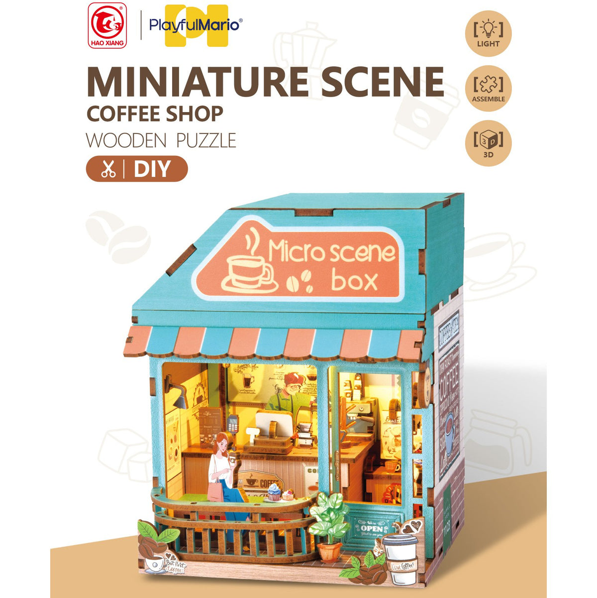 DIY Miniature Scene 3D Coffeeshop met LED- verlichting- MDF