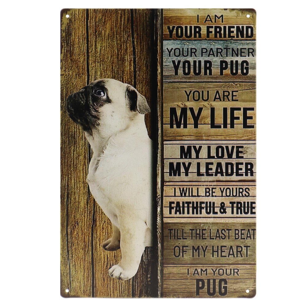 Pug Retro Wandbord 30x20