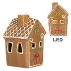Gingerbread house met LED 8x8x12 cm Bruin Keramiek