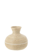 J-Line vaas Geweven - zeegras - naturel/wit - Ø 39 cm