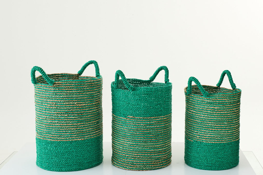 J-Line mand Gestreept - zeegras - naturel/donkergroen - set van 3