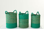 J-Line mand Gestreept - zeegras - naturel/donkergroen - set van 3